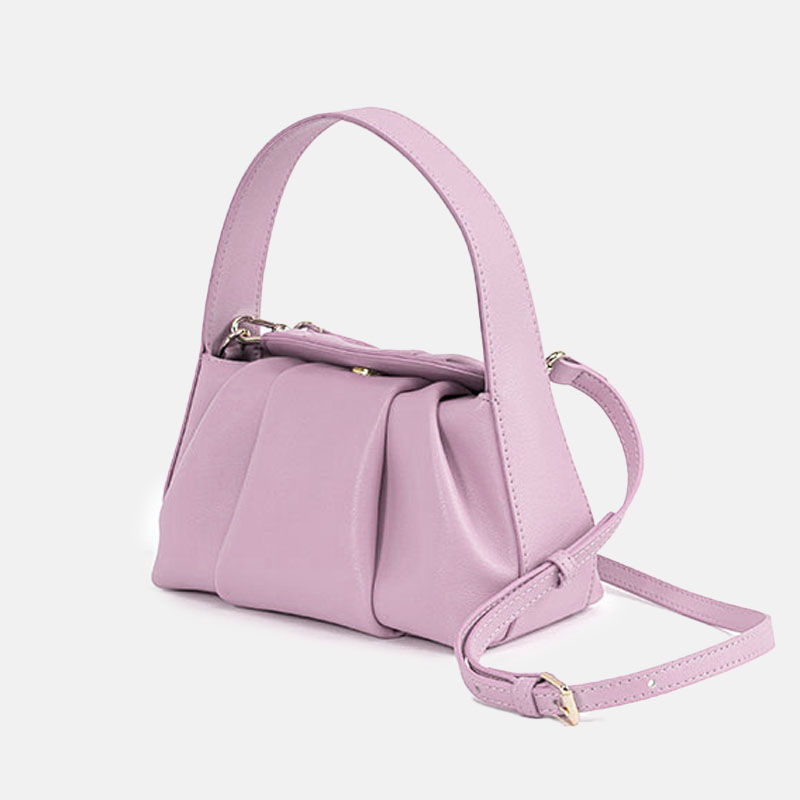 Women’s Genuine Leather Minimalist Pleats Cloud Shaped Crossbody Handbags image 4