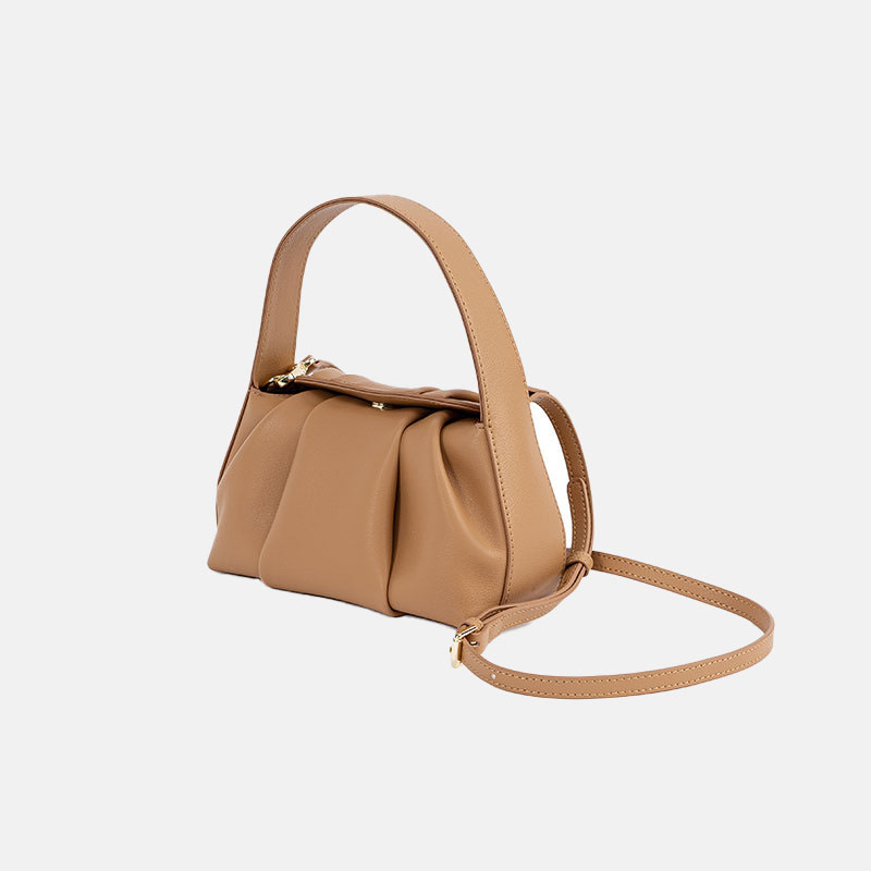 Women’s Genuine Leather Minimalist Pleats Cloud Shaped Crossbody Handbags image 2