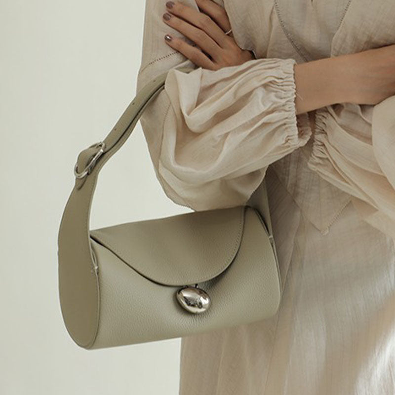 Women’s Genuine Leather Minimalist Round Cylinder Shoulder Bag image 3