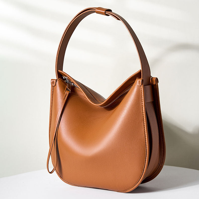 Women’s Genuine Leather Minimalist Shoulder Crossbody Hobo Tote Bag image 2