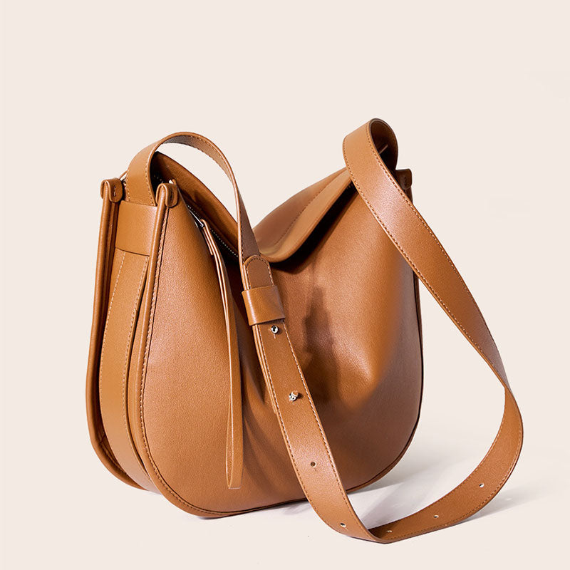 Women’s Genuine Leather Minimalist Shoulder Crossbody Hobo Tote Bag image 3