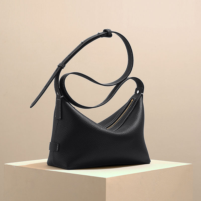 Women’s Genuine Leather Minimalist Zipper Crossbody Baguette Bag image 3