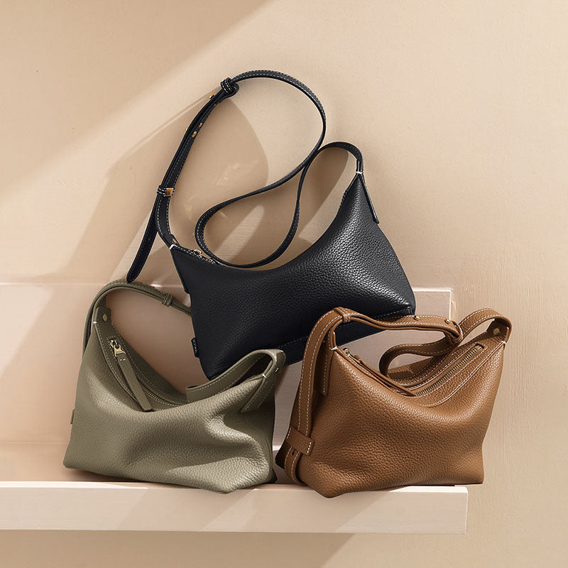 Women’s Genuine Leather Minimalist Zipper Crossbody Baguette Bag image 4