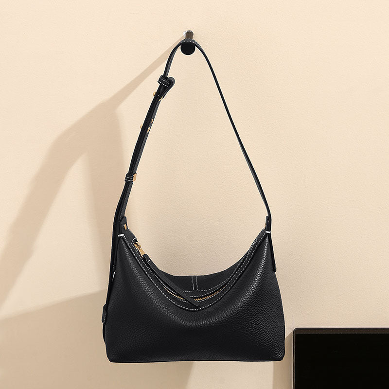 Women’s Genuine Leather Minimalist Zipper Crossbody Baguette Bag image 2