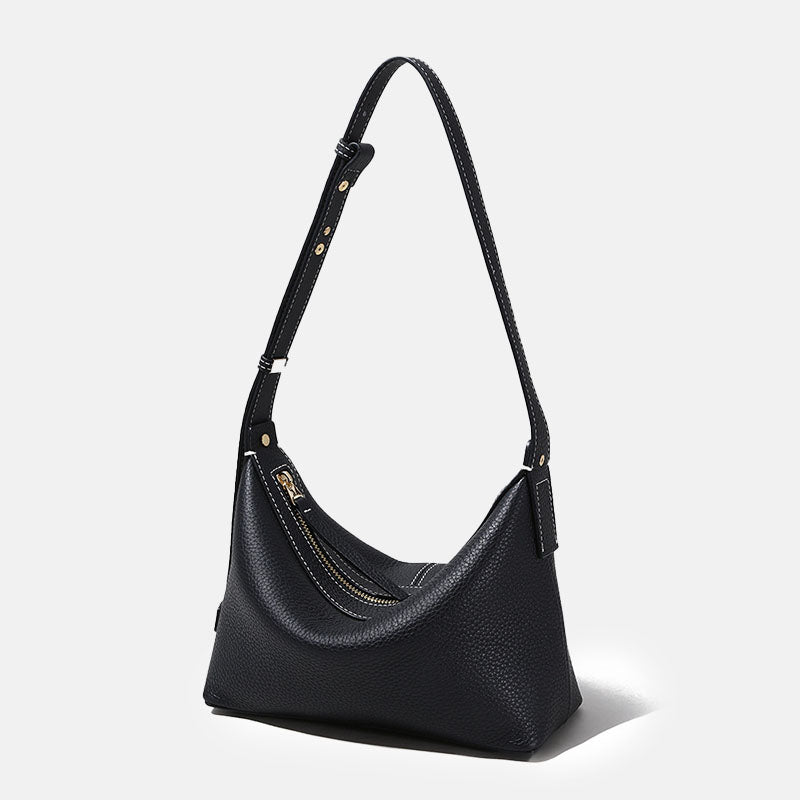 Women’s Genuine Leather Minimalist Zipper Crossbody Baguette Bag image