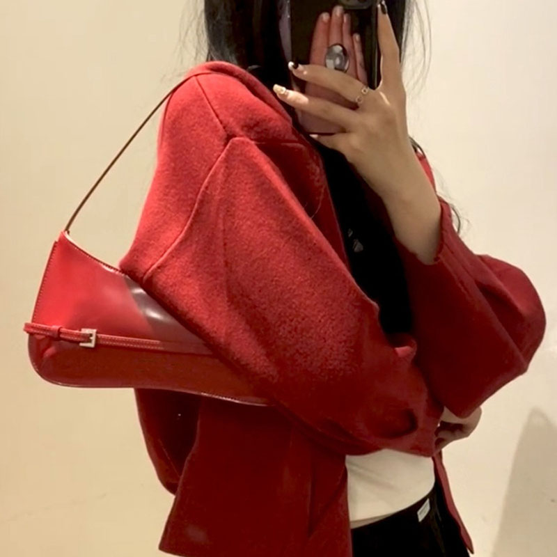 Women’s Genuine Leather Patent Leather Crossbody Shoulder Baguette Bag image 3