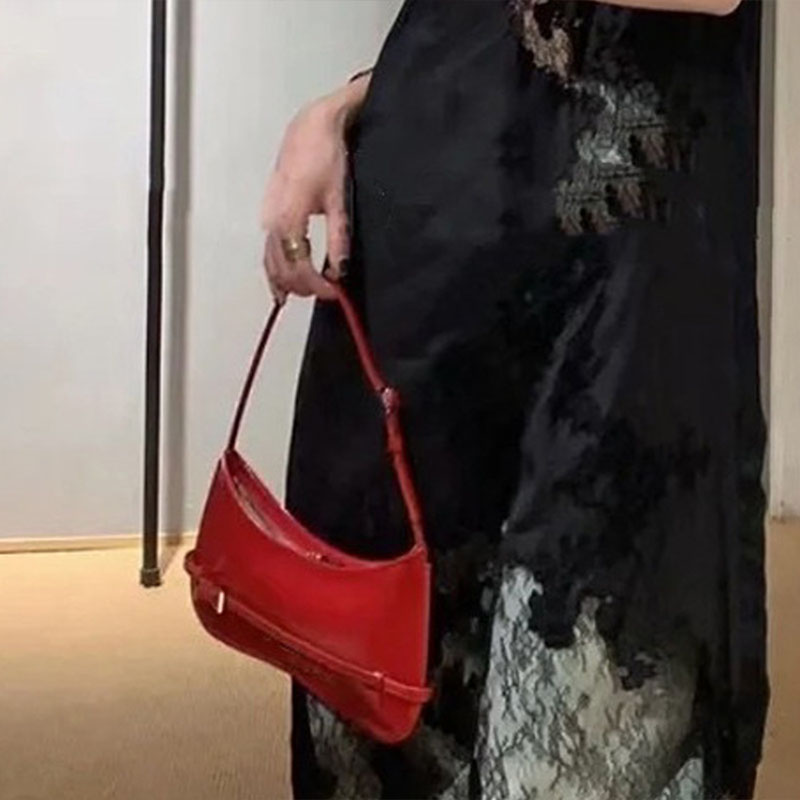 Women’s Genuine Leather Patent Leather Crossbody Shoulder Baguette Bag image 5