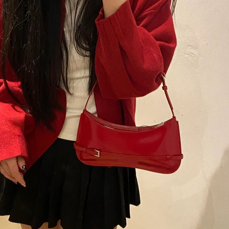 Women’s Genuine Leather Patent Leather Crossbody Shoulder Baguette Bag image 2