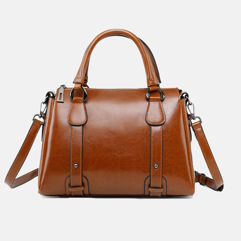 Women’s Genuine Leather Pillow Shape Zipper Closure Crossbody Shoulder Handbags image