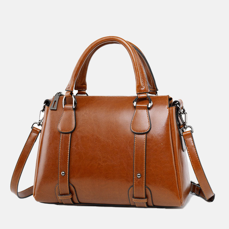 Women’s Genuine Leather Pillow Shape Zipper Closure Crossbody Shoulder Handbags image 2
