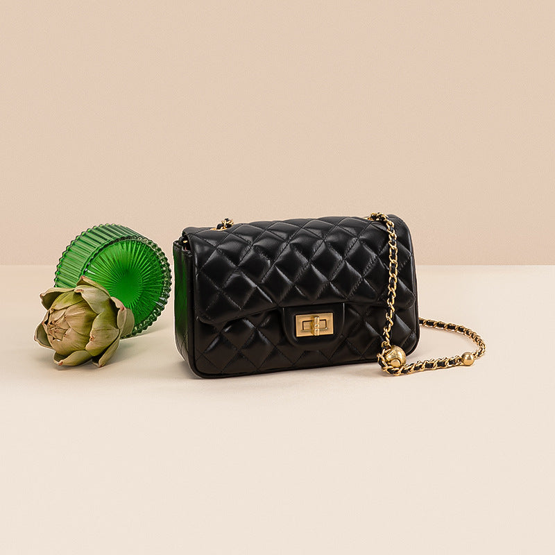 Women’s Genuine Leather Quilted Button Chain Shoulder Crossbody Bag image 2