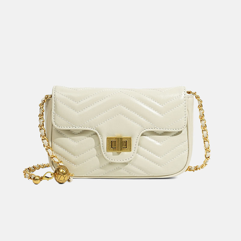 Women’s Genuine Leather Quilted Lock Chain Crossbody Shoulder Bag In Minimalist image 6