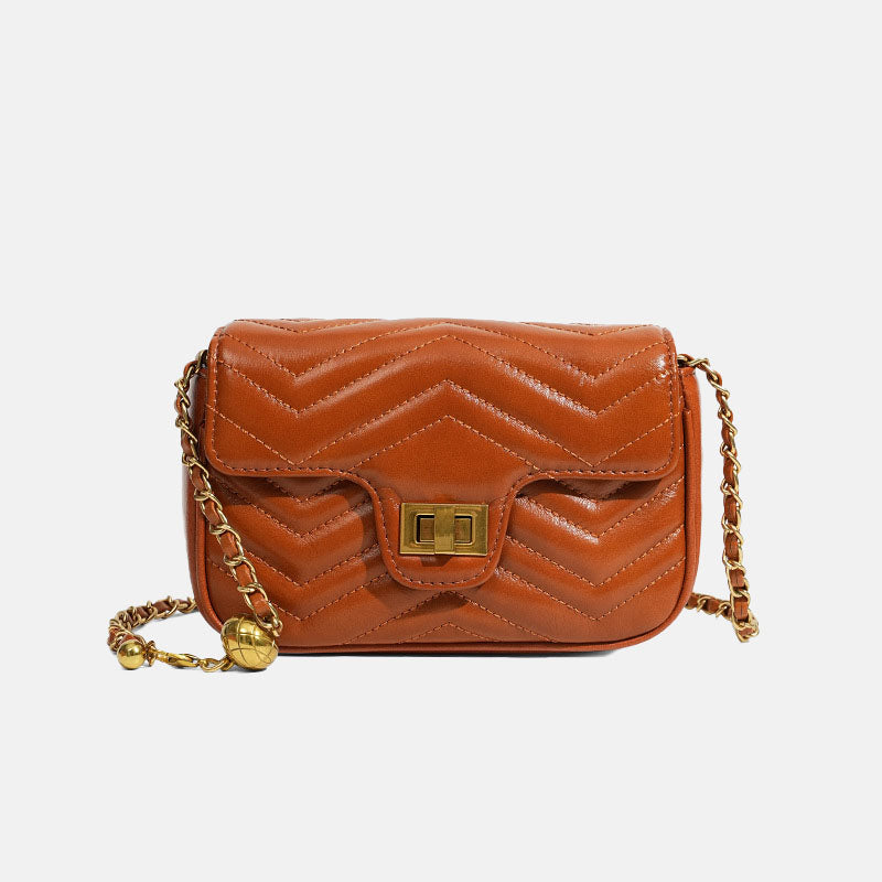 Women’s Genuine Leather Quilted Lock Chain Crossbody Shoulder Bag In Minimalist image 9