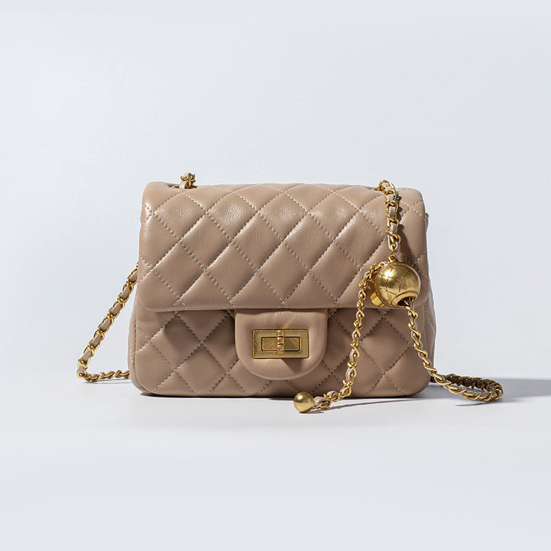 Women’s Genuine Leather Quilted Lock Crossbody Chain Bag image 8