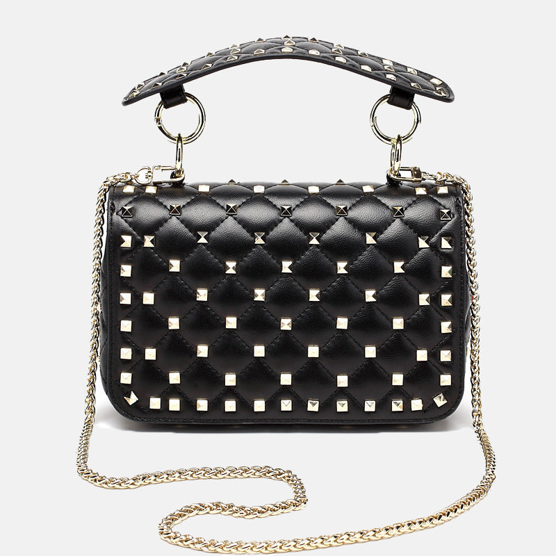 Women’s Genuine Leather Quilted Stud Crossbody Handbag image 2