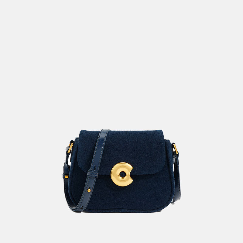 Women’s Genuine Leather Round Lock Crossbody Saddle Bag With Vintage image
