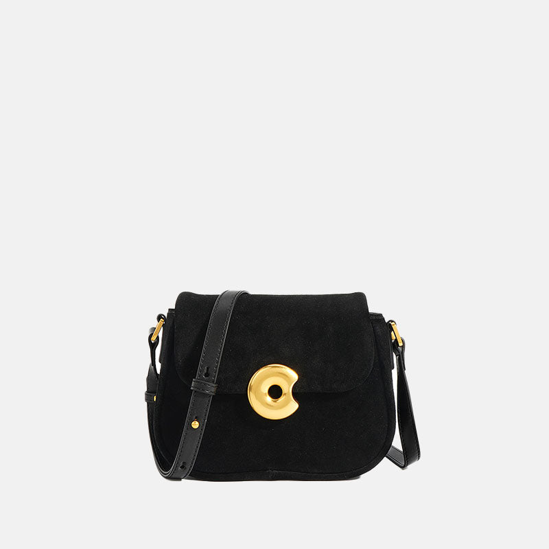 Women’s Genuine Leather Round Lock Crossbody Saddle Bag With Vintage image 2