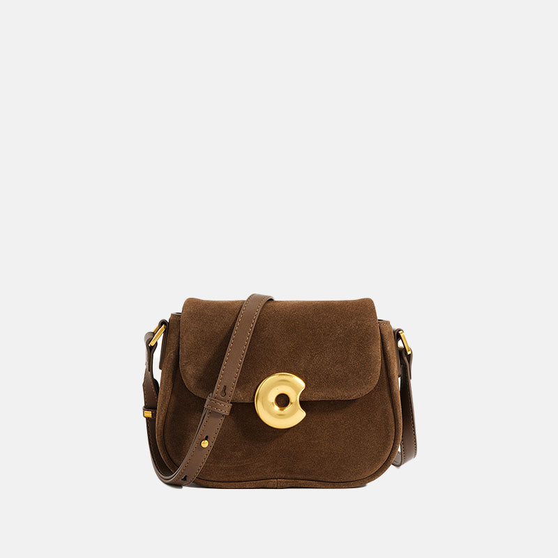 Women’s Genuine Leather Round Lock Crossbody Saddle Bag With Vintage image 3
