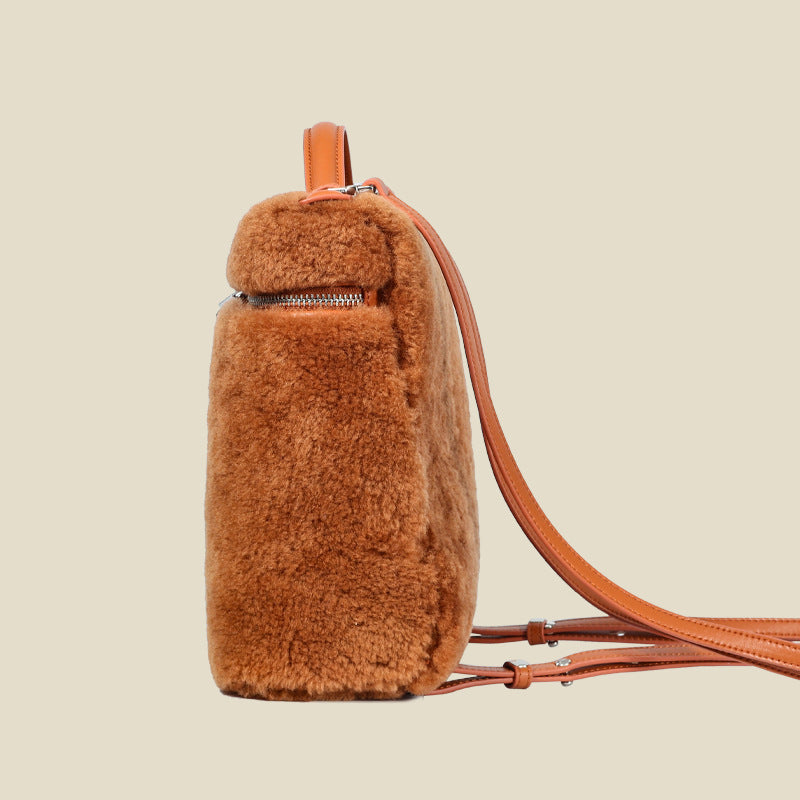 Women’s Genuine Leather Shearling Backpack Bag With Top Handle image 4