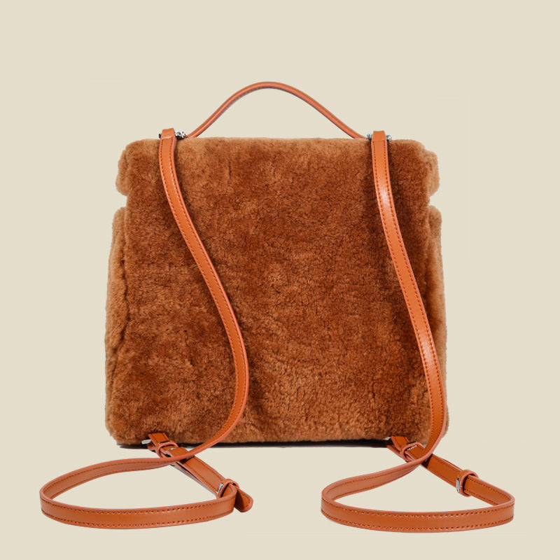 Women’s Genuine Leather Shearling Backpack Bag With Top Handle image 5
