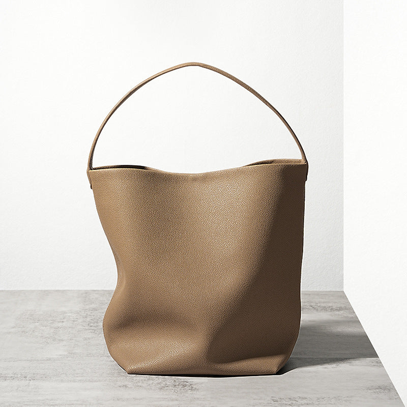 Women’s Genuine Leather Shoulder Bucket Bag With Minimalist image
