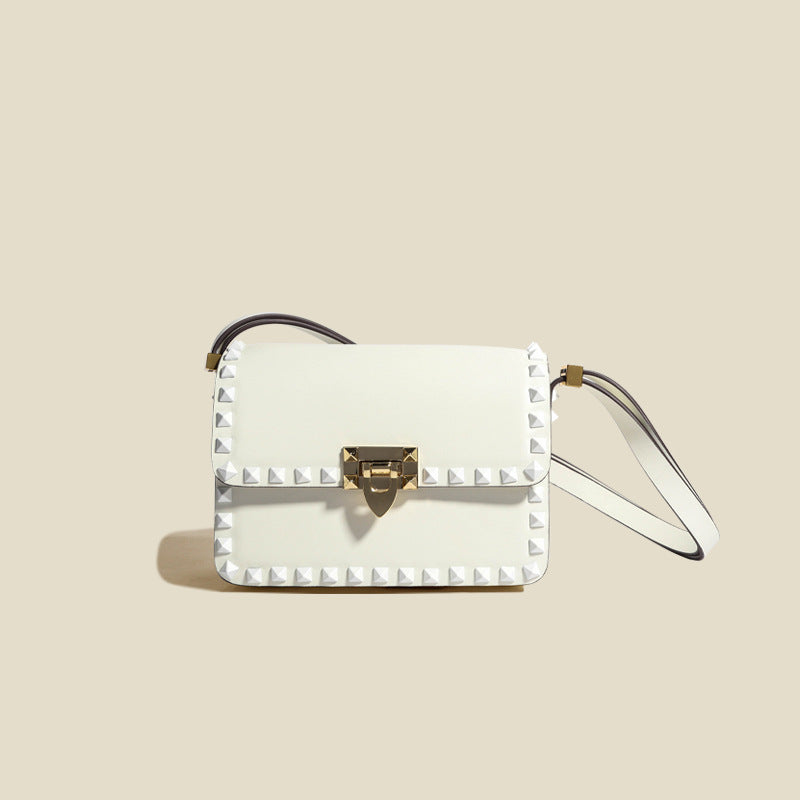 Women’s Genuine Leather Studded Lock Closure Baguette Bag image 6