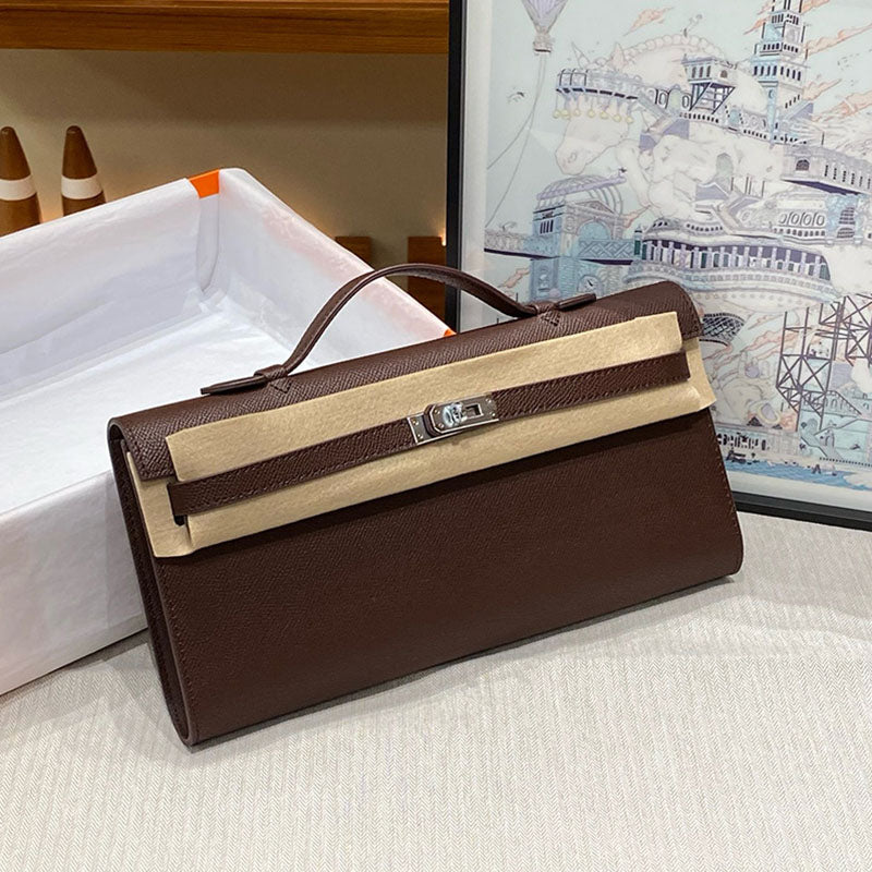 Women’s Genuine Leather Top Handle Lock Closure Clutch Bag image 9