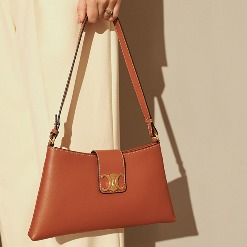 Women’s Genuine Leather Trapezoid Magnetic Closure Baguette Bag image 2