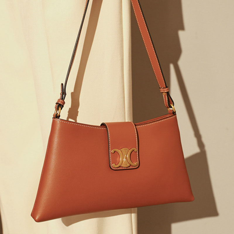 Women’s Genuine Leather Trapezoid Magnetic Closure Baguette Bag image