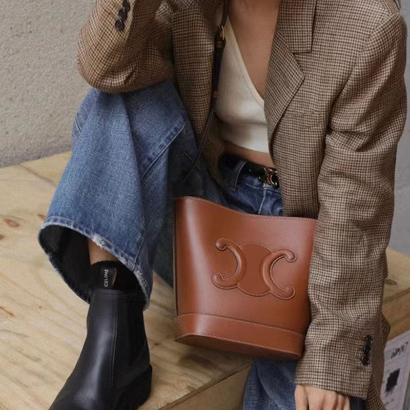 Women’s Genuine Leather Triumph Arch Crossbody Bucket Bag image 3