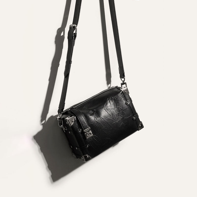 Women’s Genuine Leather Vintage Lock Buckle Crossbody Shoulder Box Bag image 3