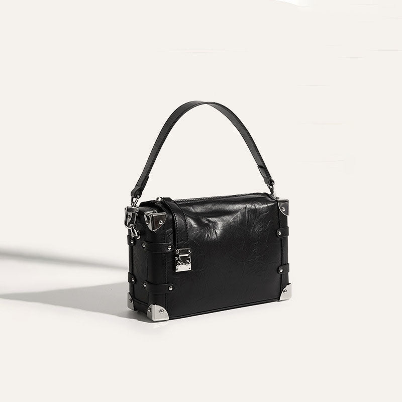 Women’s Genuine Leather Vintage Lock Buckle Crossbody Shoulder Box Bag image 4