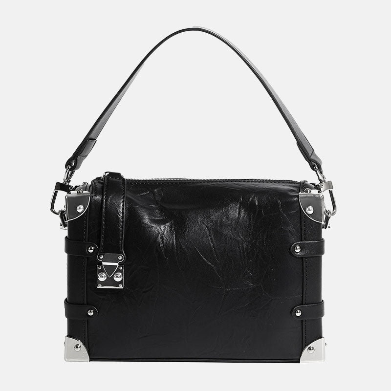 Women’s Genuine Leather Vintage Lock Buckle Crossbody Shoulder Box Bag image