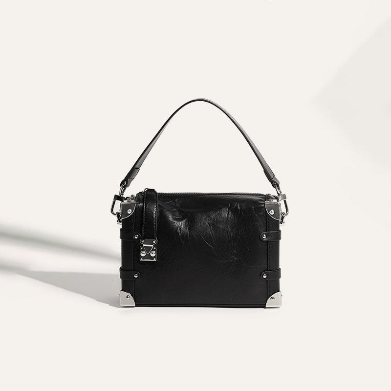 Women’s Genuine Leather Vintage Lock Buckle Crossbody Shoulder Box Bag image 2
