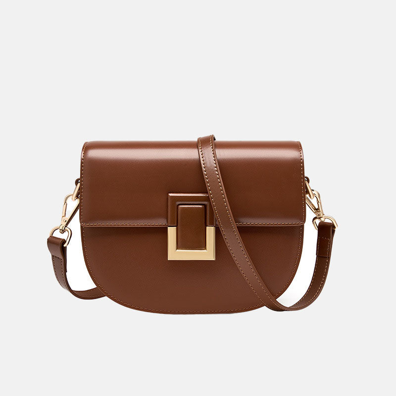 Women’s Genuine Leather Vintage Lock Buckle Crossbody Zipper Saddle Bag image