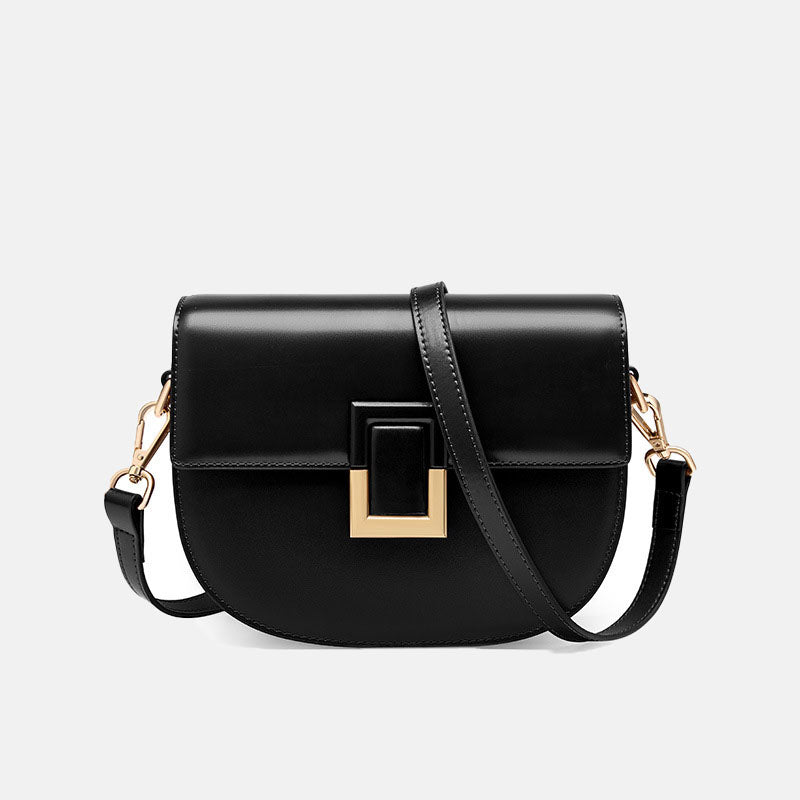 Women’s Genuine Leather Vintage Lock Buckle Crossbody Zipper Saddle Bag image 6