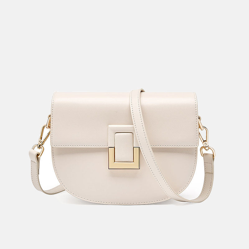 Women’s Genuine Leather Vintage Lock Buckle Crossbody Zipper Saddle Bag image 7