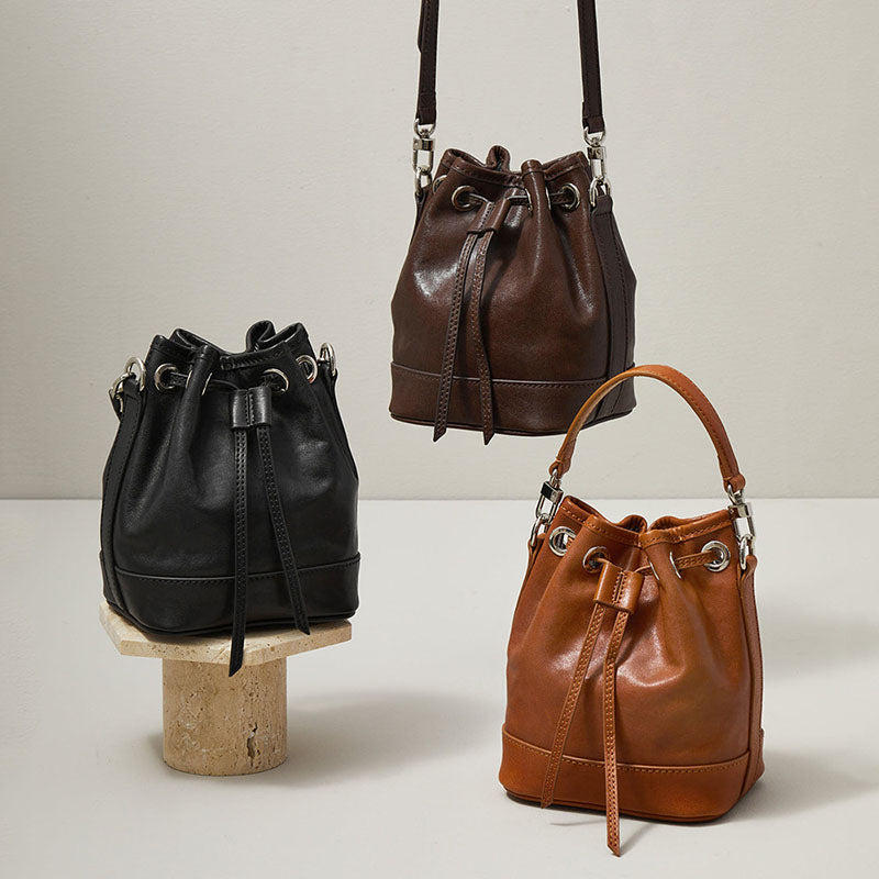 Women’s Genuine Leather Vintage Shoulder Bucket Bag image 5