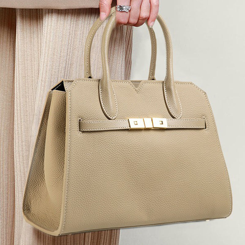 Women’s Genuine Leather Zipper Closure Lock Buckle Crossbody Handbags image 4