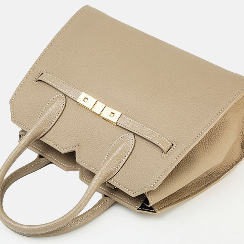 Women’s Genuine Leather Zipper Closure Lock Buckle Crossbody Handbags image 2