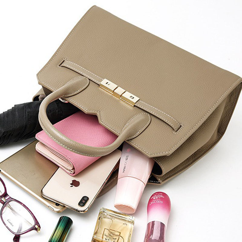 Women’s Genuine Leather Zipper Closure Lock Buckle Crossbody Handbags image 3