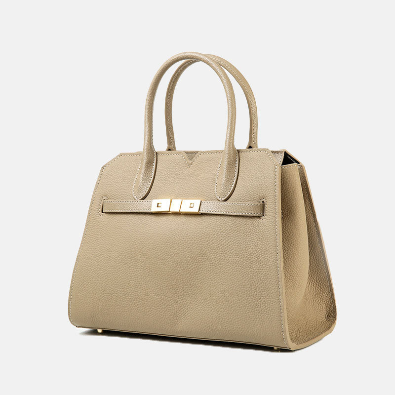 Women’s Genuine Leather Zipper Closure Lock Buckle Crossbody Handbags image