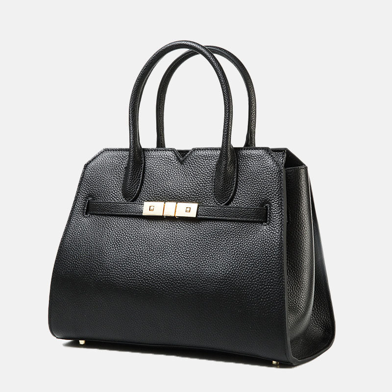 Women’s Genuine Leather Zipper Closure Lock Buckle Crossbody Handbags image 5