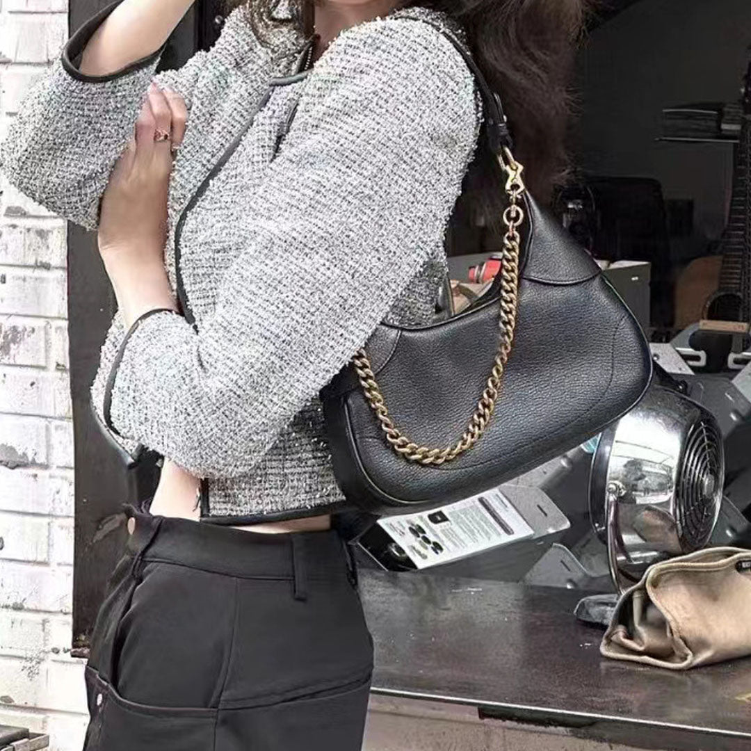 Women’s Genuine Leather Zipper Crossbody Bag with Chain Strap image 3