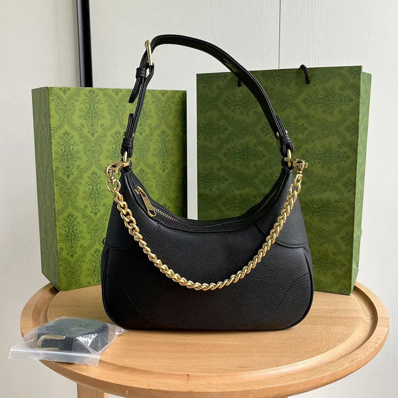 Women’s Genuine Leather Zipper Crossbody Bag with Chain Strap image 2
