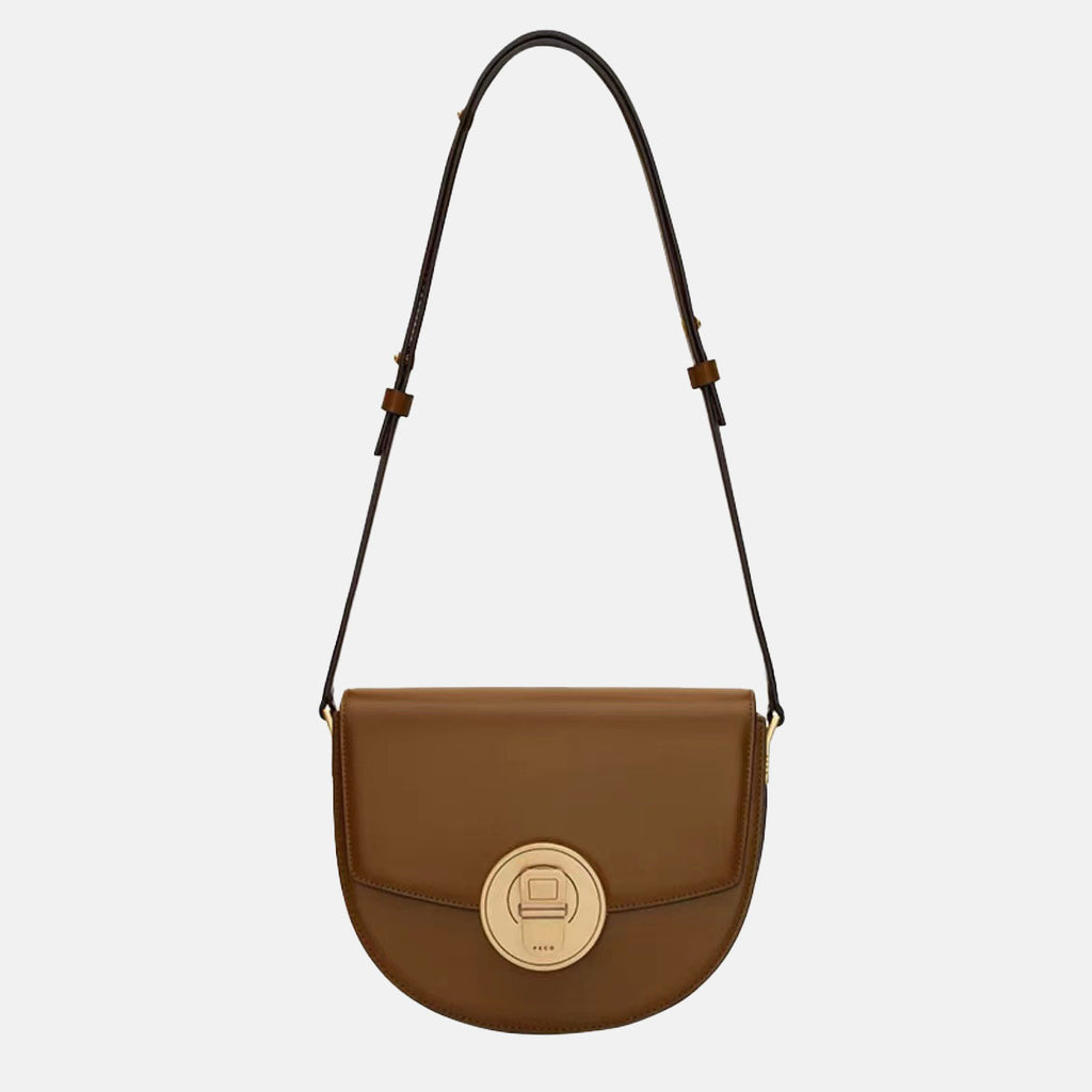 Women’s Leather Vintage Crossbody Saddle Bag with Can-Shaped Lock image
