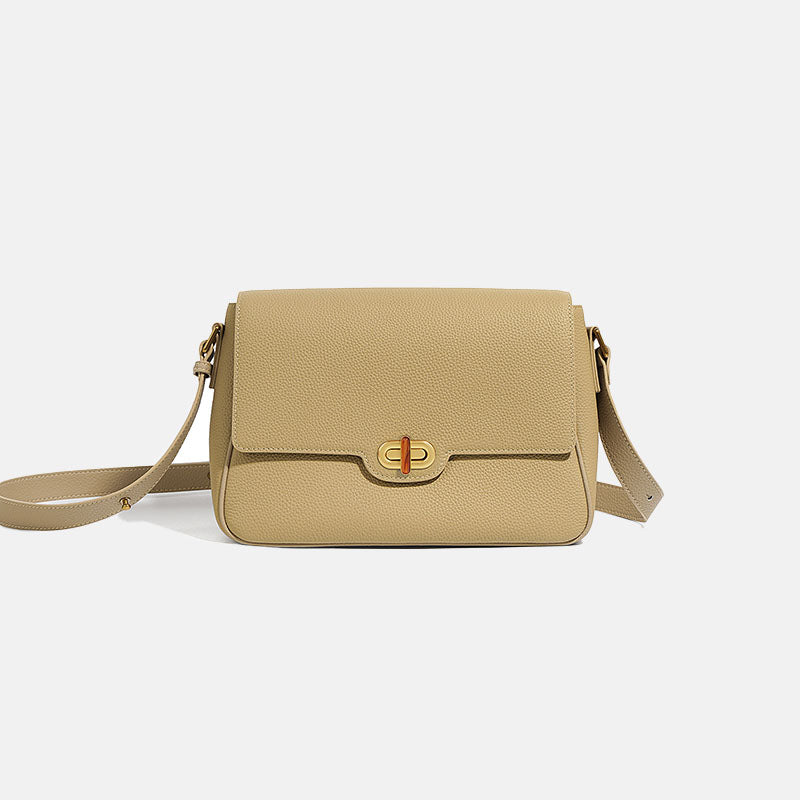 Women’s Linen Apricot Leather Vintage Lock Buckle Crossbody Shoulder Bag image