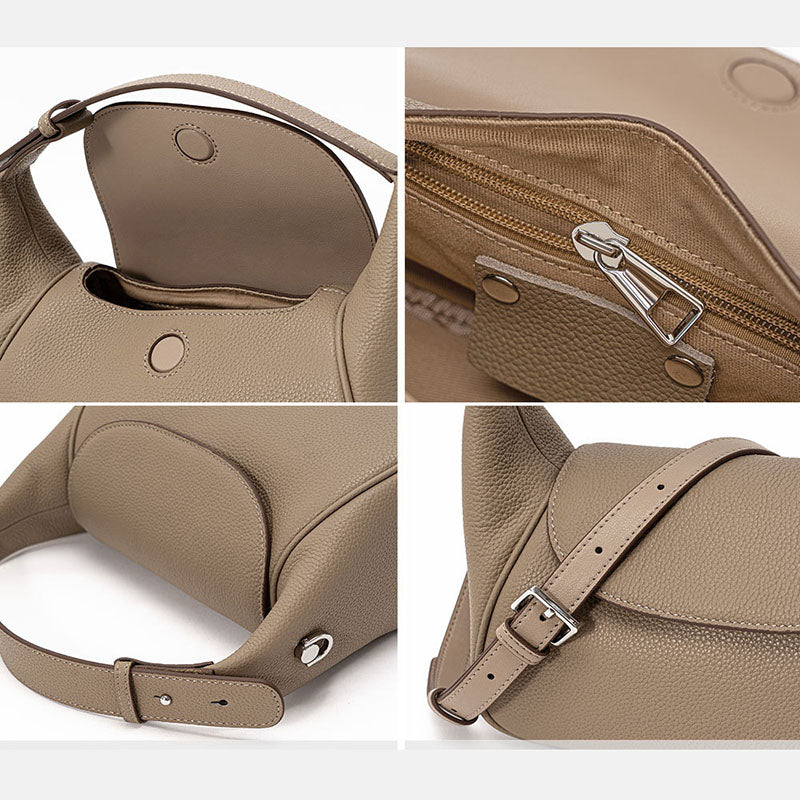 Women’s Lychee Pattern Genuine Leather Minimalist Magnetic Closure Crossbody Handbags image 7