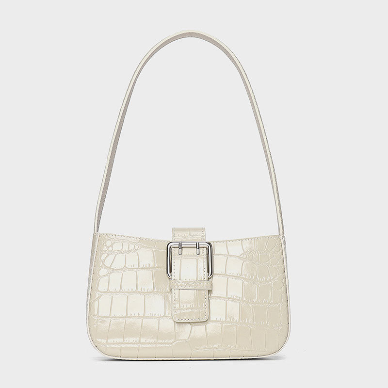 Women’s Milk White Crocodile Leather Drawstring Buckle Crossbody Shoulder Bags image