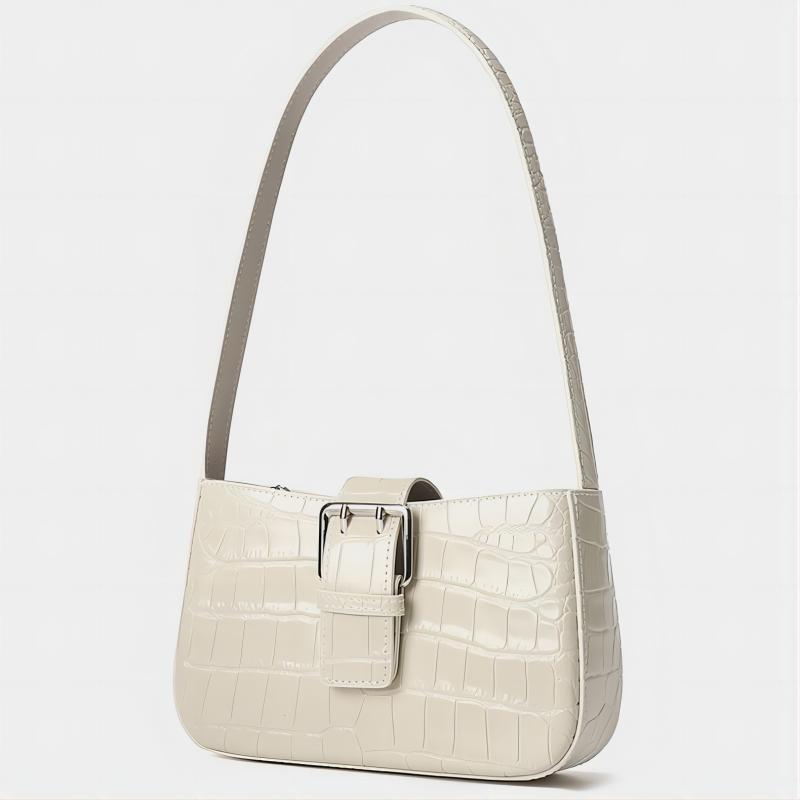 Women’s Milk White Crocodile Leather Drawstring Buckle Crossbody Shoulder Bags image 2